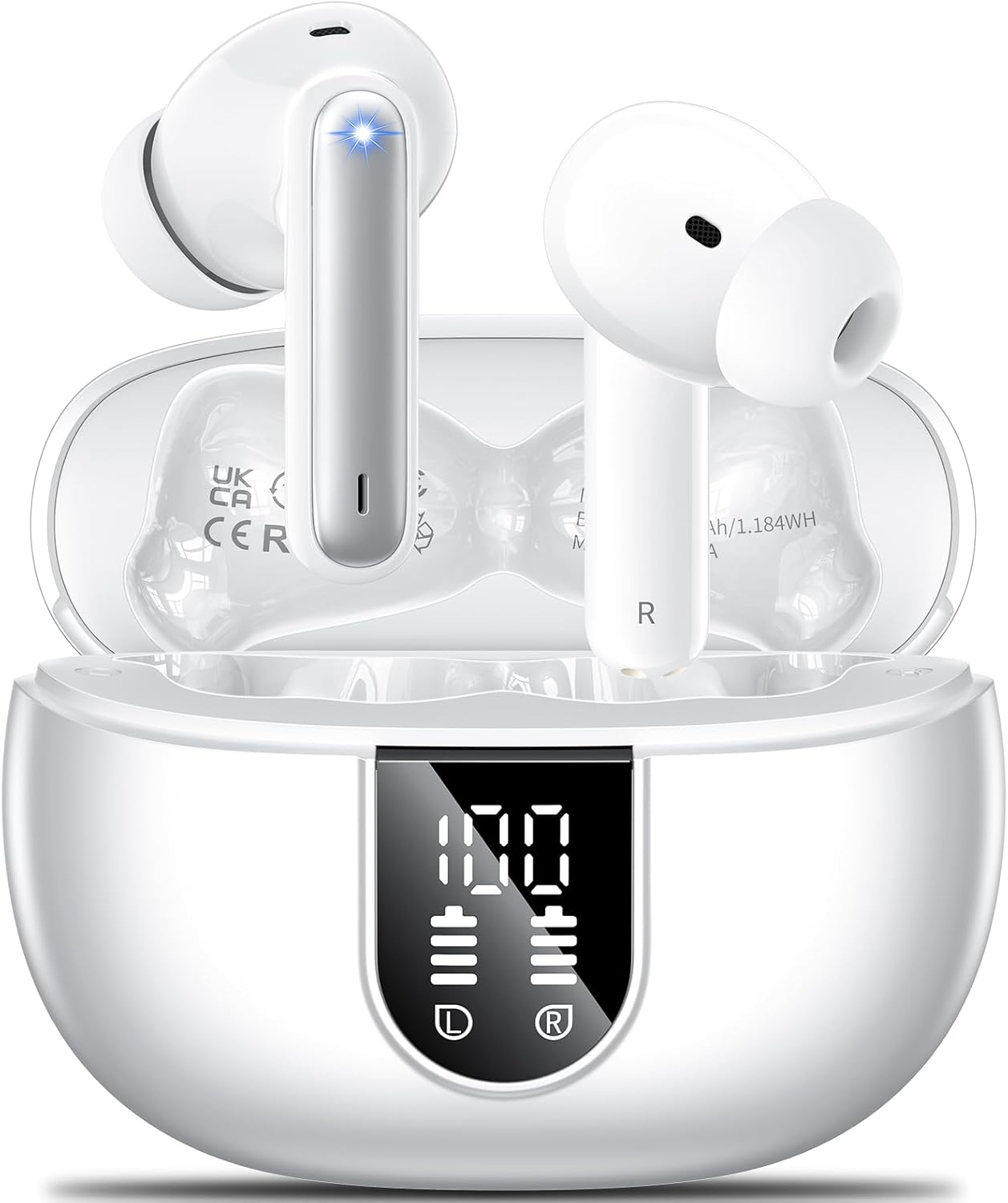 Aoslen Wireless Earbuds 2024 – Bluetooth 5.3 HiFi Stereo Headphones with ENC Noise Canceling Mic, 42H Playtime, LED Display, Pink In-Ear Earphones for Android & iOS