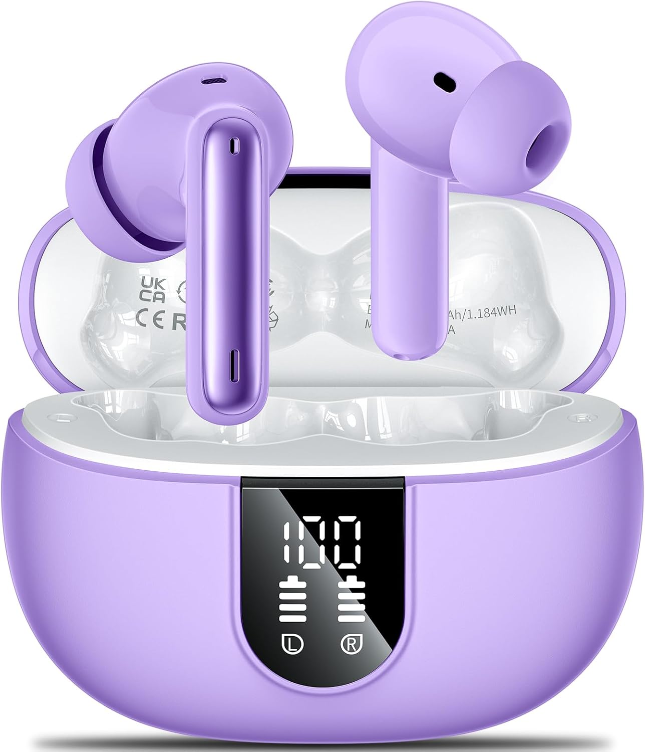 Aoslen Wireless Earbuds 2024 – Bluetooth 5.3 HiFi Stereo Headphones with ENC Noise Canceling Mic, 42H Playtime, LED Display, Pink In-Ear Earphones for Android & iOS