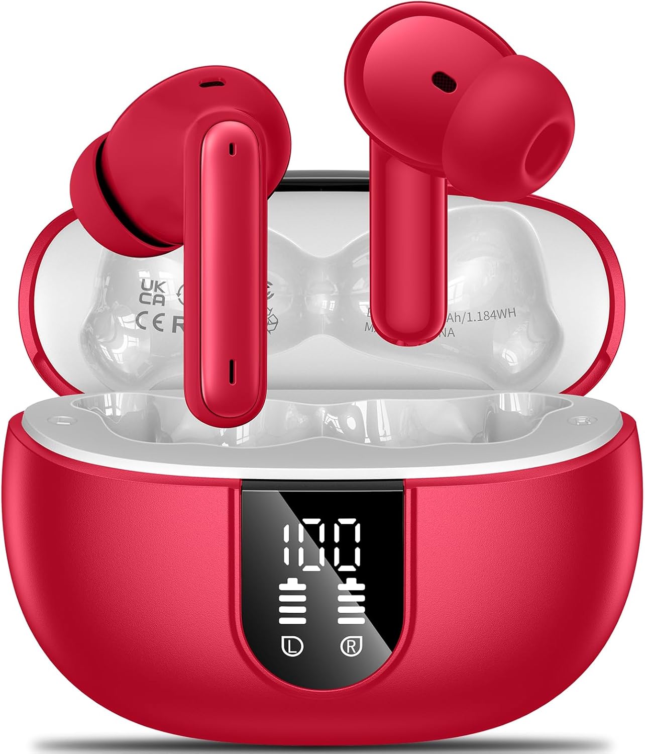 Aoslen Wireless Earbuds 2024 – Bluetooth 5.3 HiFi Stereo Headphones with ENC Noise Canceling Mic, 42H Playtime, LED Display, Pink In-Ear Earphones for Android & iOS