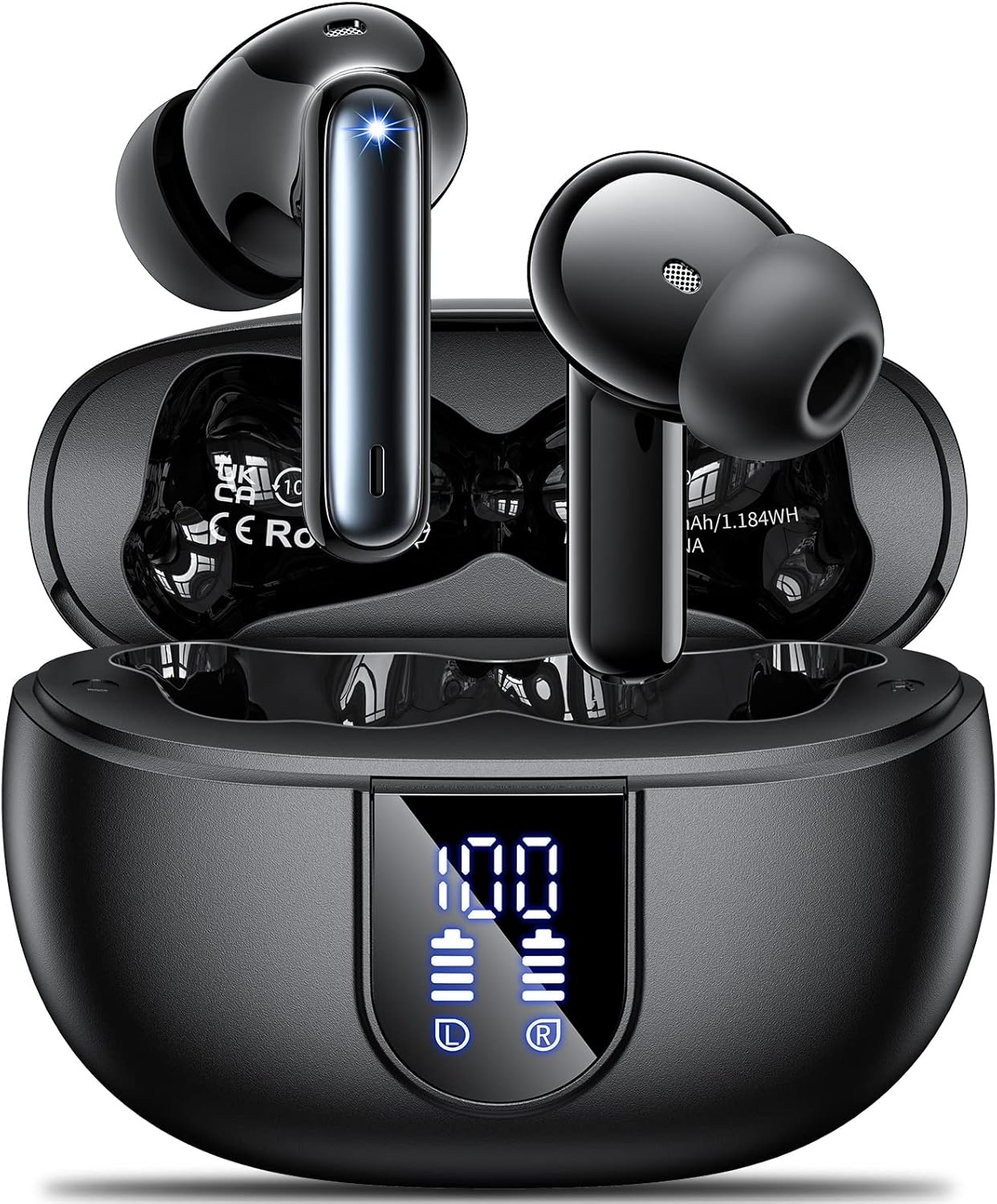 Aoslen Wireless Earbuds 2024 – Bluetooth 5.3 HiFi Stereo Headphones with ENC Noise Canceling Mic, 42H Playtime, LED Display, Pink In-Ear Earphones for Android & iOS